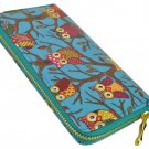 Designer Inspired Owl Print Zip Around Clutch Purse in Ocean Blue UK Stock