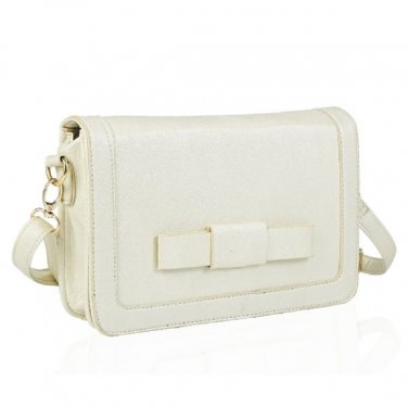Metallic Cream Handbag with Bow Detail