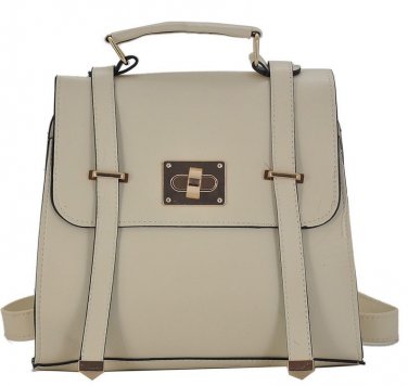 Designer Inspired Ladies White Fashion Satchel Backpack Bag with Clasp College