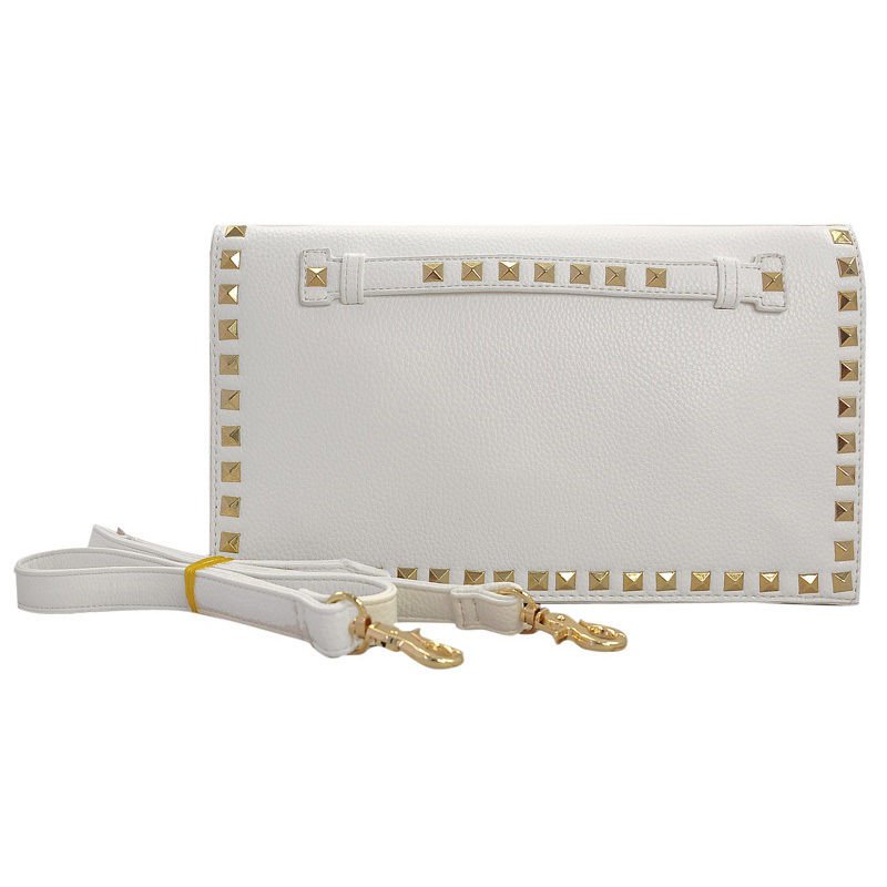 White With Gold Stud Frame Embellished Clutch Handbag + FREE GIFT