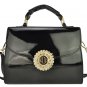 Black and Gold Patent Satchel Handbag with Diamante Twist Lock + FREE GIFT