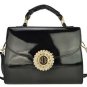 Black and Gold Patent Satchel Handbag with Diamante Twist Lock + FREE GIFT