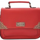 Designer Inspired Red Satchel Handbag with Metal Detail Embellishments