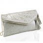 Designer Inspired Grey Laser Cut  Fold Over Clutch With Tassels Handbag