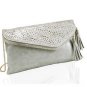 Designer Inspired Grey Laser Cut  Fold Over Clutch With Tassels Handbag