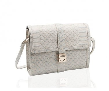 Designer Inspired Snake Skin Print Handbag in Grey With Heart Clasp + FREE GIFT