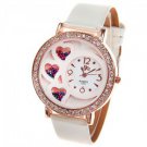 Women's Watch with Rhinestone Decoration Quartz Analog Dial Leather Watchband (White)