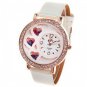 Women's Watch with Rhinestone Decoration Quartz Analog Dial Leather Watchband (White)