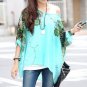 Stylish Women's Scoop Neck Batwing Sleeve Printed Loose-Fitting Chiffon Blouse