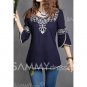 Ethnic Totem Pattern Embroidered Bordered Cotton Color Matching Blouse For Women