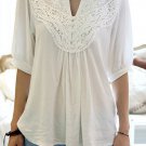 Lace Splicing Crochet Flower 1/2 Sleeve Casual Blouse For Women