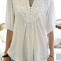 Lace Splicing Crochet Flower 1/2 Sleeve Casual Blouse For Women