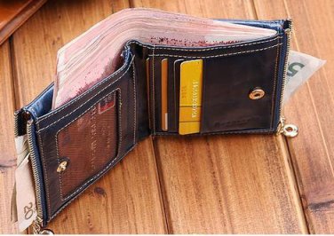 genuine leather wallet for womens, double zipper