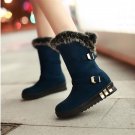 Artificial Rabbit Hair Buckle Flat Heel Snow Boots