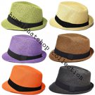 NEW SUMMER WOMEN COLORFUL STRAW FEDORA STINGY BRIM TRILBY CASUAL BEACH HAT CAP