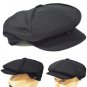 New Quality Solid Black Newsboy Cap 8 Panel AppleJack Driving Hat Extended Visor
