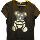 KOREAN WESTERN FASHION ANIMAL PRINT BEAR CASUAL LYCRA/SPANDEX SHORT SLEEVE BLACK