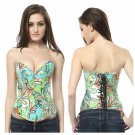 Plus Floral Denim Corset Womens New Peacock Pattern Lace Up Back Corset Bustier