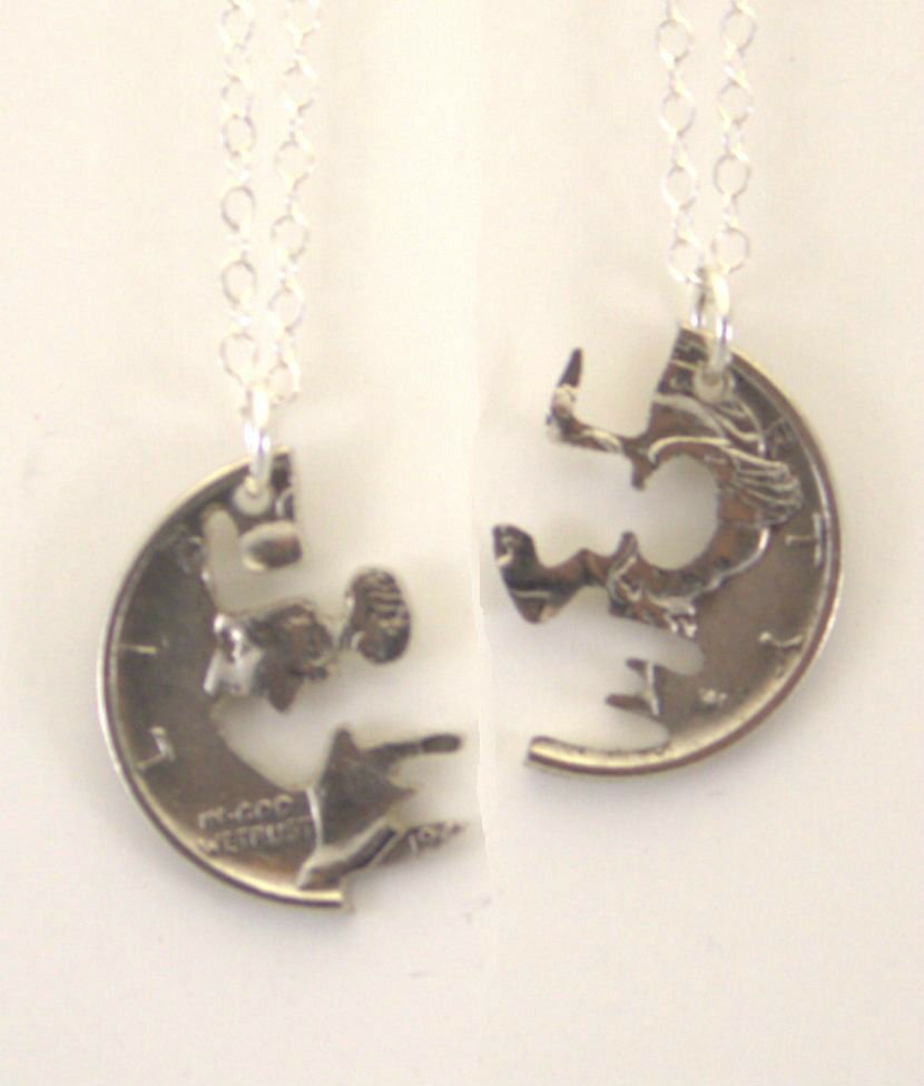 Mercury Dime Love Cut Pair, Cut-Out Coin Jewelry, Necklace/Pendant
