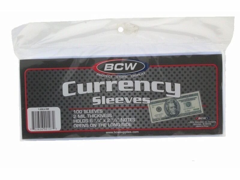 BCW Currency Sleeves - Regular Bill, 100 pack