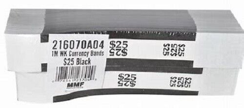 Self Sealing Currency Straps, Money Bands, $25 Black 1000 Pack