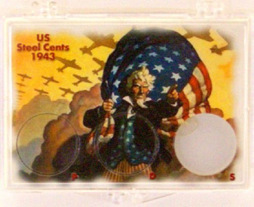 Steel Cent 1943 U.S., 2x3 Snap Lock Coin Holder, 3 pack