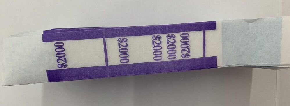 Currency Straps-Self Sealing Money Bands, $2000 Violet, 100 pack, by NF String