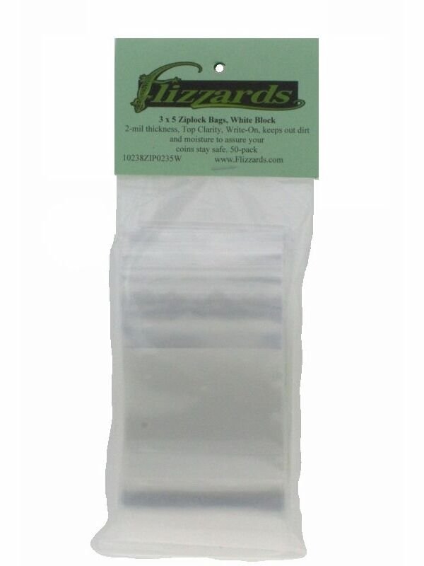 Ziptop 3x5 White Block Re-closeable Poly Bags, 2 mil 50 pack