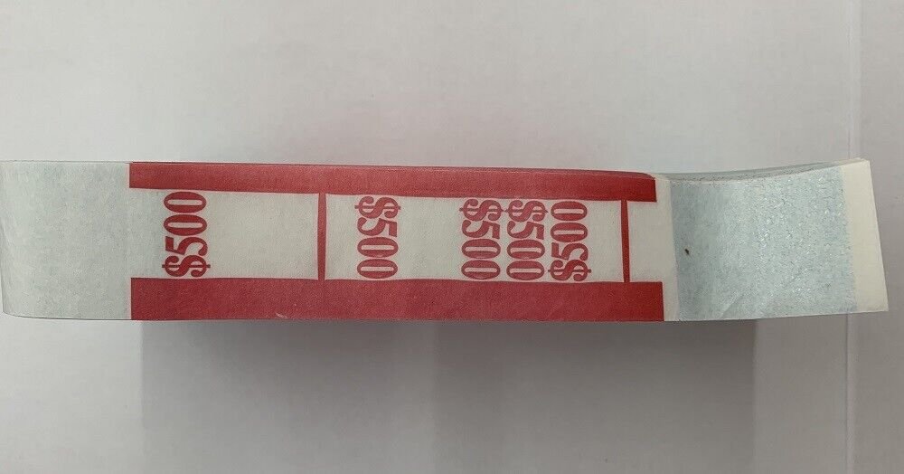 Currency Straps - Self Sealing Money Bands, $500 Red, 1000 pack, by NF String