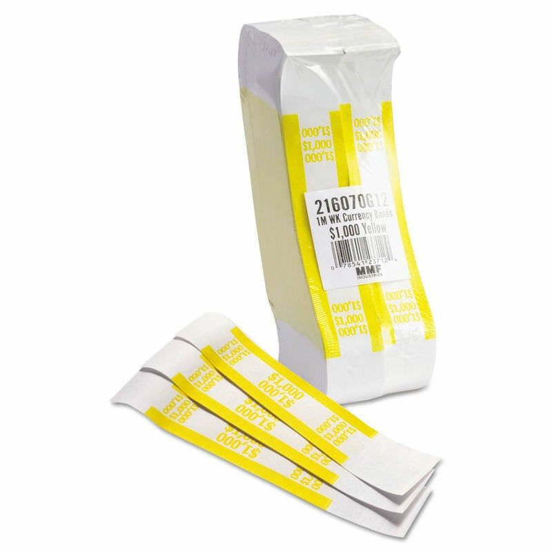 Self Sealing Currency Straps, Money Bands $1000 Yellow 1000 pack by MMF