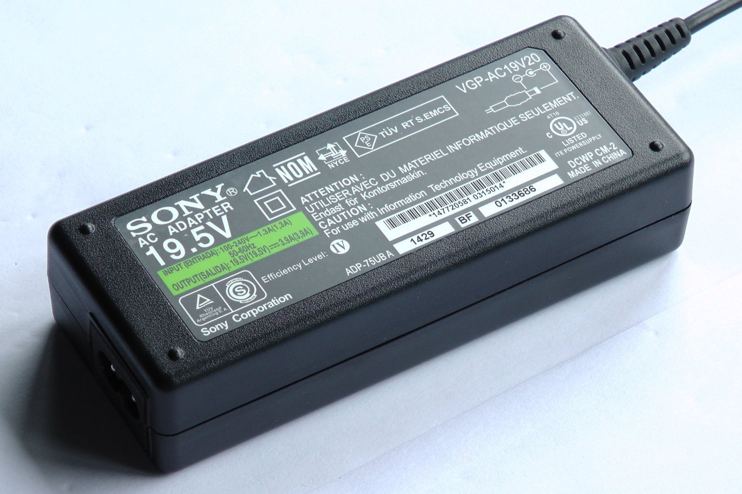 SONY VAIO 19.5V 3.9A 76W AC Adapter Power Cord For SONY VAIO Laptops