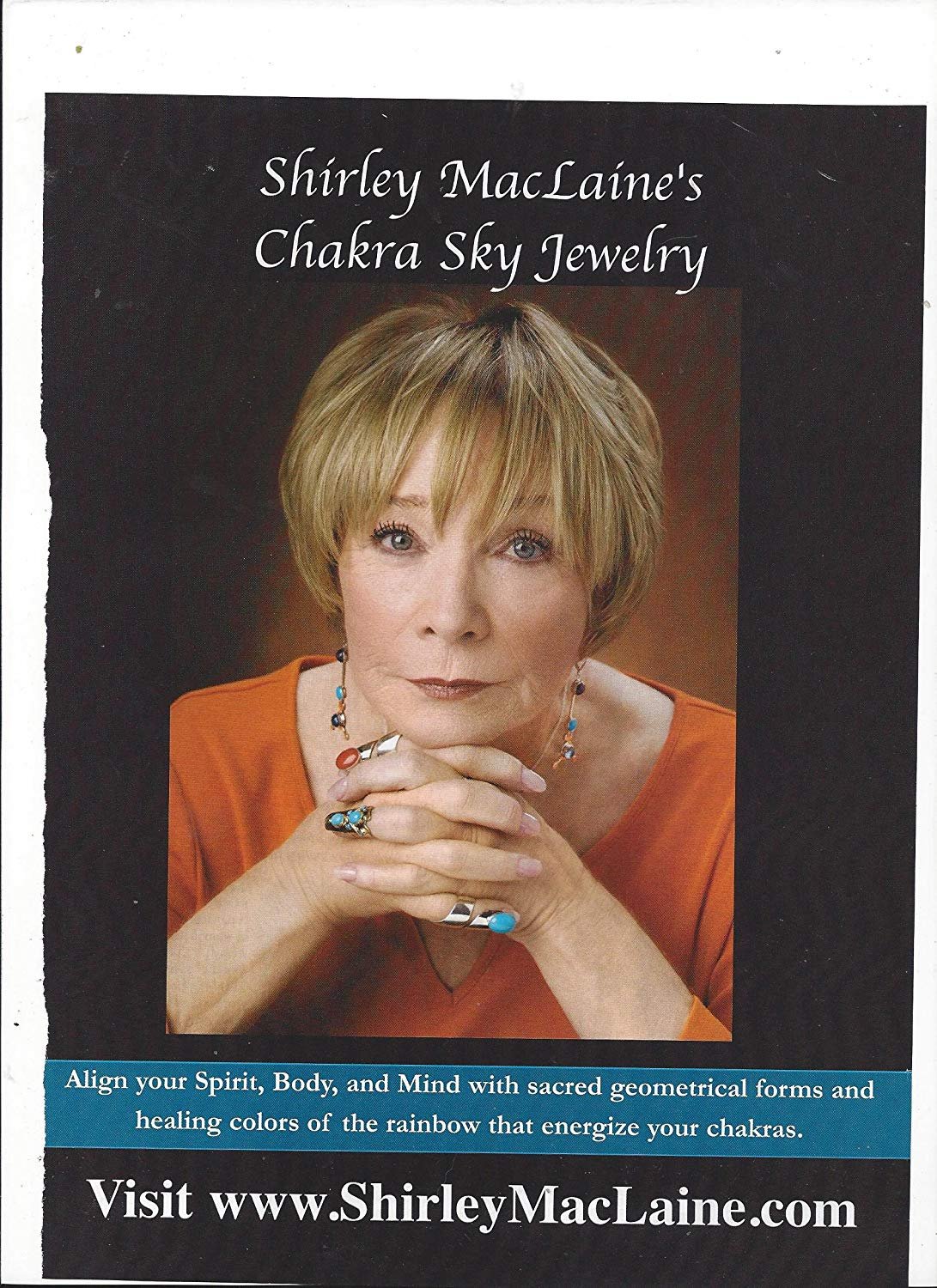 Magazine Paper Print Ad With Shirley Maclaine For Chakra Sky Jewelry 