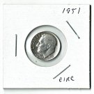U.S. 1951 Roosevelt Dime, Circulated, 90% Silver  (4-1-19)