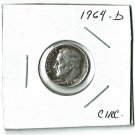 U.S. 1964-D Roosevelt Dime, Circulated, 90% Silver (4-1-19)