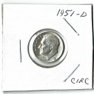 U.S. 1951-D Roosevelt Dime, Circulated, 90% Silver (4-1-19)