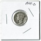 U.S. 1944-D Mercury Dime, Circulated, 90% Silver  (4-1-19)