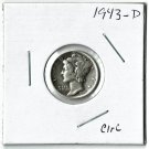 U.S. 1943-D Mercury Dime, Circulated, 90% Silver  (4-1-19)