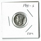 U.S. 1941-S Mercury Dime, Circulated, 90% Silver  (4-1-19)