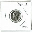 U.S. 1943-S Mercury Dime, Circulated, 90% Silver  (4-1-19)