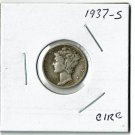 U.S. 1937-S Mercury Dime, Circulated, 90% Silver  (4-1-19)