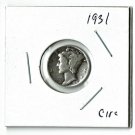U.S. 1931 Mercury Dime, Circulated, 90% Silver  (4-1-19)