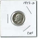 U.S. 1953-D Roosevelt Dime, Circulated, 90% Silver  (4-1-19)