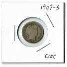 U.S. 1907-S Barber Liberty Head Dime, Circulated, 90% Silver (4-1-19)