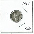 U.S. 1934 Mercury Dime, Circulated, 90% Silver  (4-1-19)