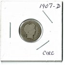 U.S. 1907-D Barber Liberty Head Dime, Circulated, 90% Silver (4-1-19)