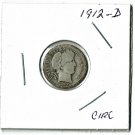 U.S. 1912-D Barber Liberty Head Dime, Circulated, 90% Silver (4-1-19)