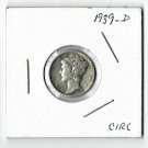 U.S. 1939-D Mercury Dime, Circulated, 90% Silver (11-1-19)