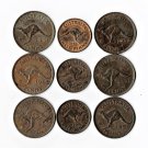 Australia, 1/2 & 1 Penny, 9 pcs. All Different (12-12-19)