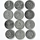 Belize, 5  Cents, 12 pcs. 12 Different (12-13-19)