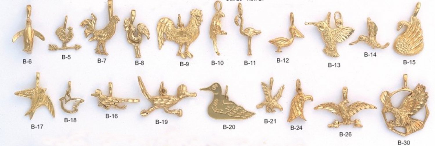One Dozen Assorted Bird Charms Pendants Gold Or Rhodium